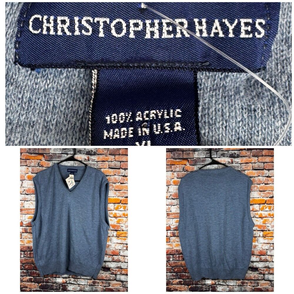 Christopher Hayes Acrylic Blue Sweater Vest Men's NWT Vintage XL Made in USA